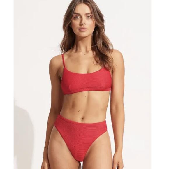 Seafolly Collective Wide Side Retro Pant BOTTOM Chilli Red  #40586-942   US 4 S - Picture 1 of 4